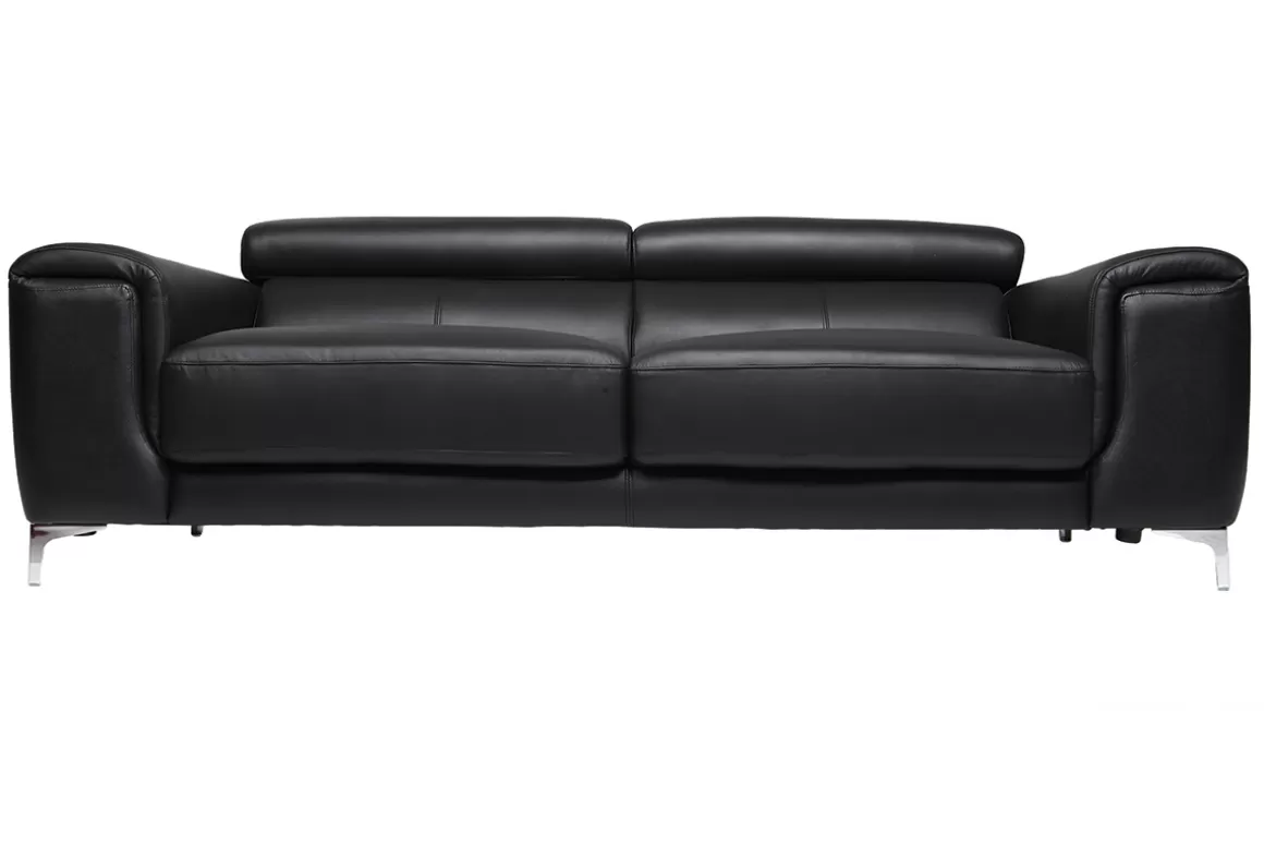 Miliboo Design-Ledersofa 3 Plätze mit Kopfstück zur Entspannung Schwarz NEVADA - Büffelleder