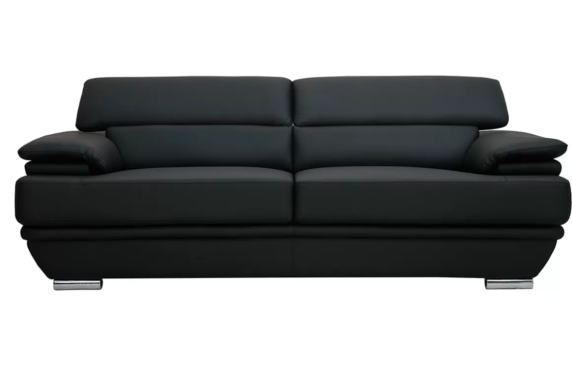 Miliboo Design-Ledersofa drei Plätze verstellbares Kopfstück Schwarz EWING - Büffelleder
