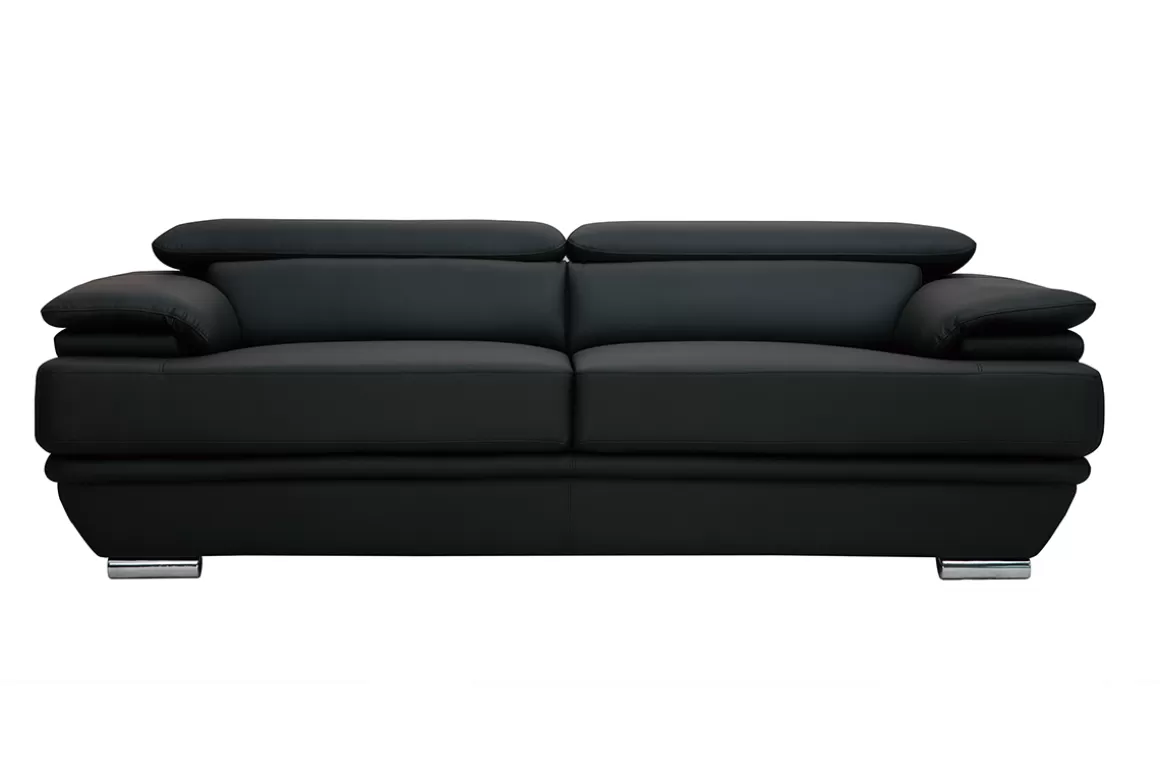 Miliboo Design-Ledersofa drei Plätze verstellbares Kopfstück Schwarz EWING - Büffelleder