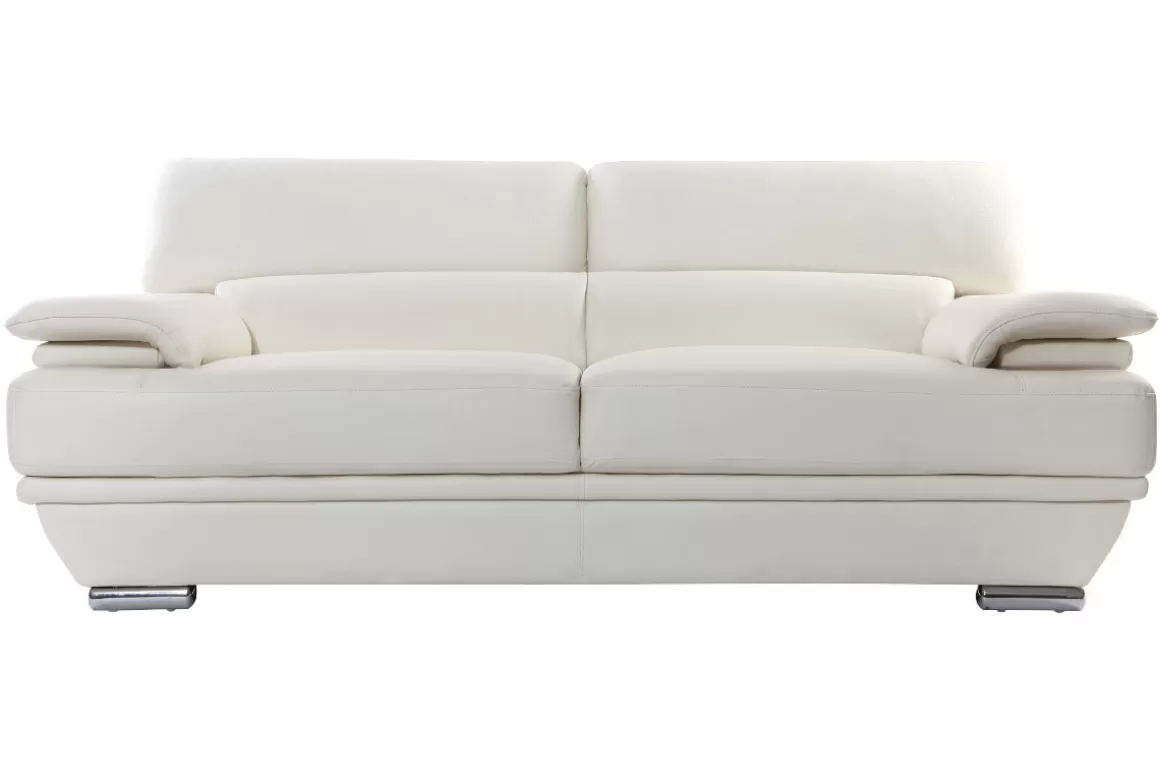 Miliboo Design-Ledersofa drei Plätze verstellbares Kopfstück Weiß EWING - Büffelleder