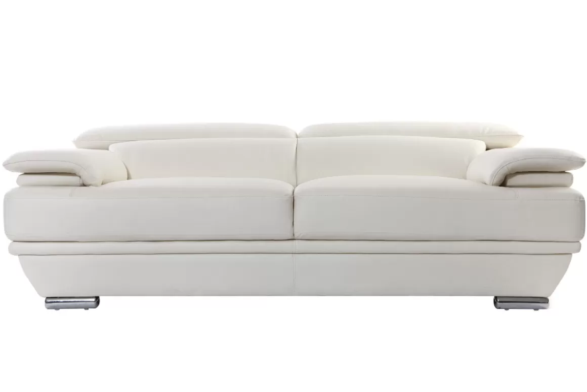 Miliboo Design-Ledersofa drei Plätze verstellbares Kopfstück Weiß EWING - Büffelleder