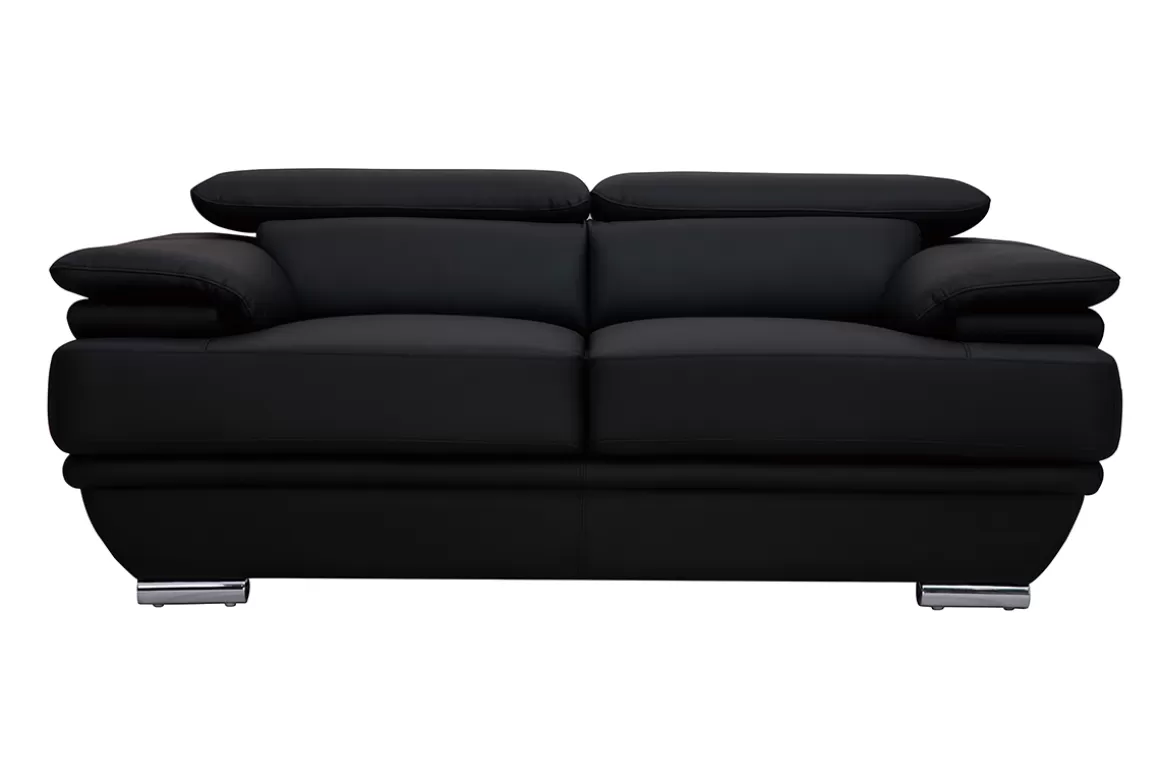 Miliboo Design-Ledersofa zwei Plätze verstellbares Kopfstück Schwarz EWING - Büffelleder