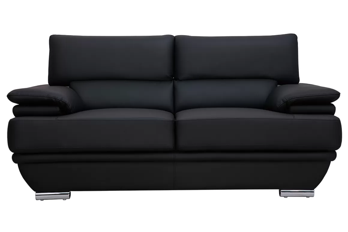 Miliboo Design-Ledersofa zwei Plätze verstellbares Kopfstück Schwarz EWING - Büffelleder
