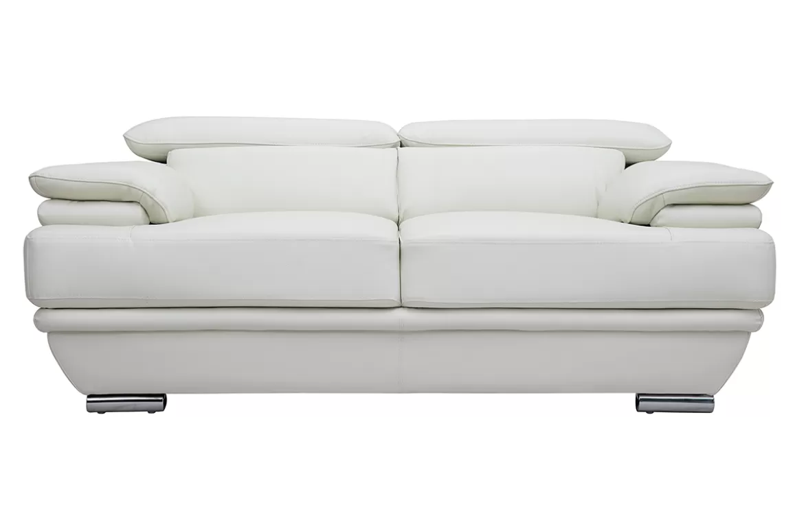 Miliboo Design-Ledersofa zwei Plätze verstellbares Kopfstück Weiß EWING - Büffelleder