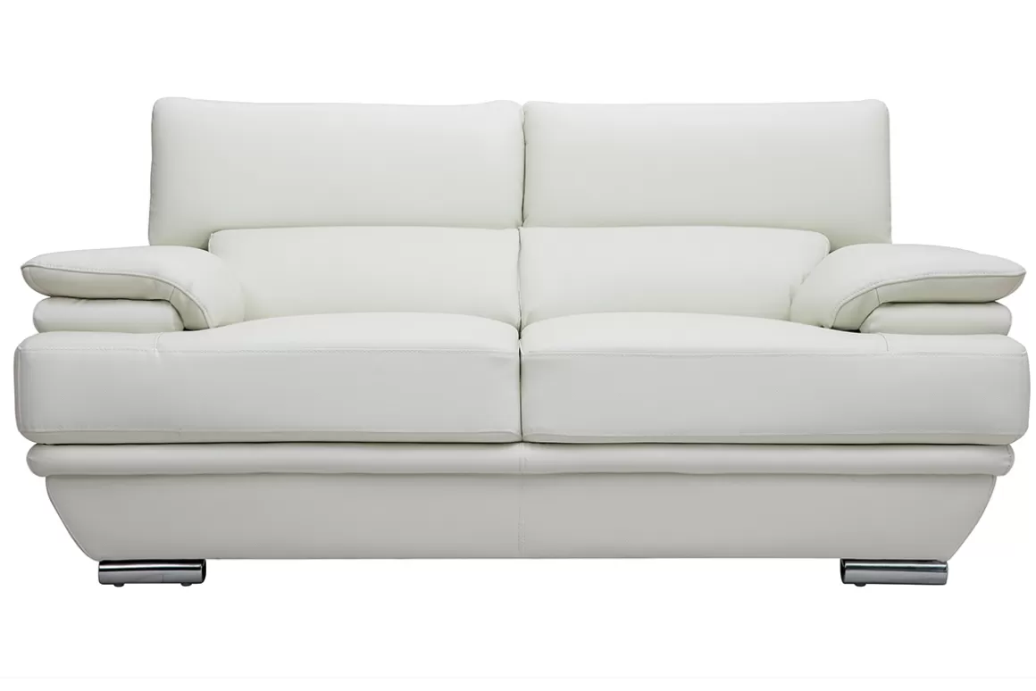 Miliboo Design-Ledersofa zwei Plätze verstellbares Kopfstück Weiß EWING - Büffelleder