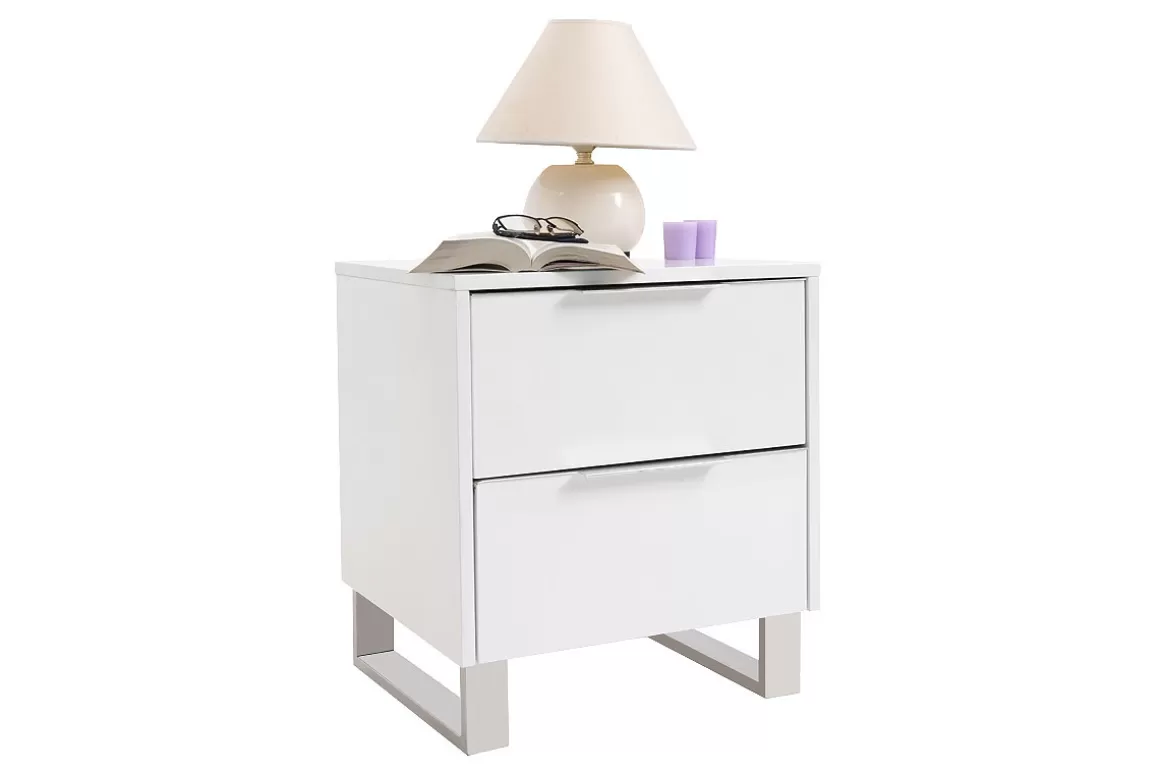 Miliboo Design-Nachttische weiß lackiert mit verchromtem Metall B45 cm (2er-Set) HALIFAX