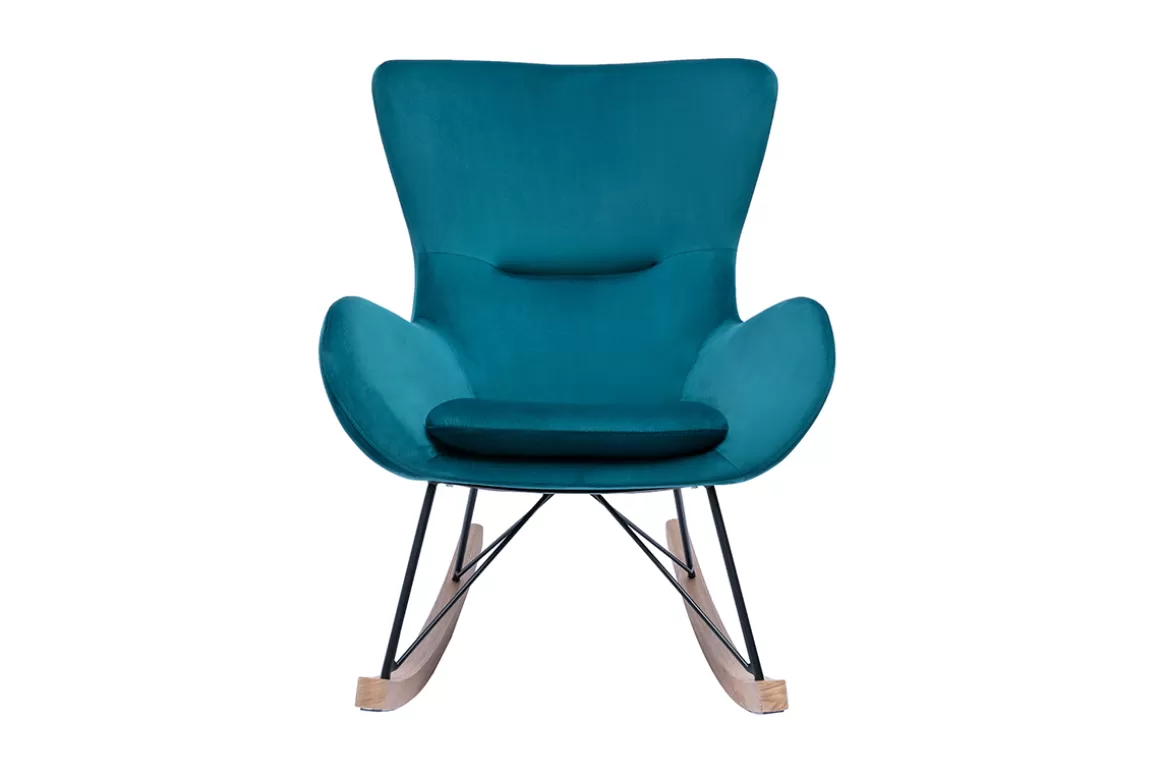 Miliboo Design-Schaukelstuhl Velours petrol ESKUA