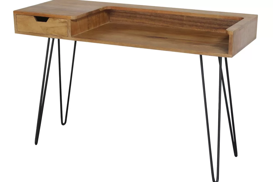 Miliboo Design-Schreibtisch aus Mangoholz mit Hairpin Legs Metall Schwarz VIBES