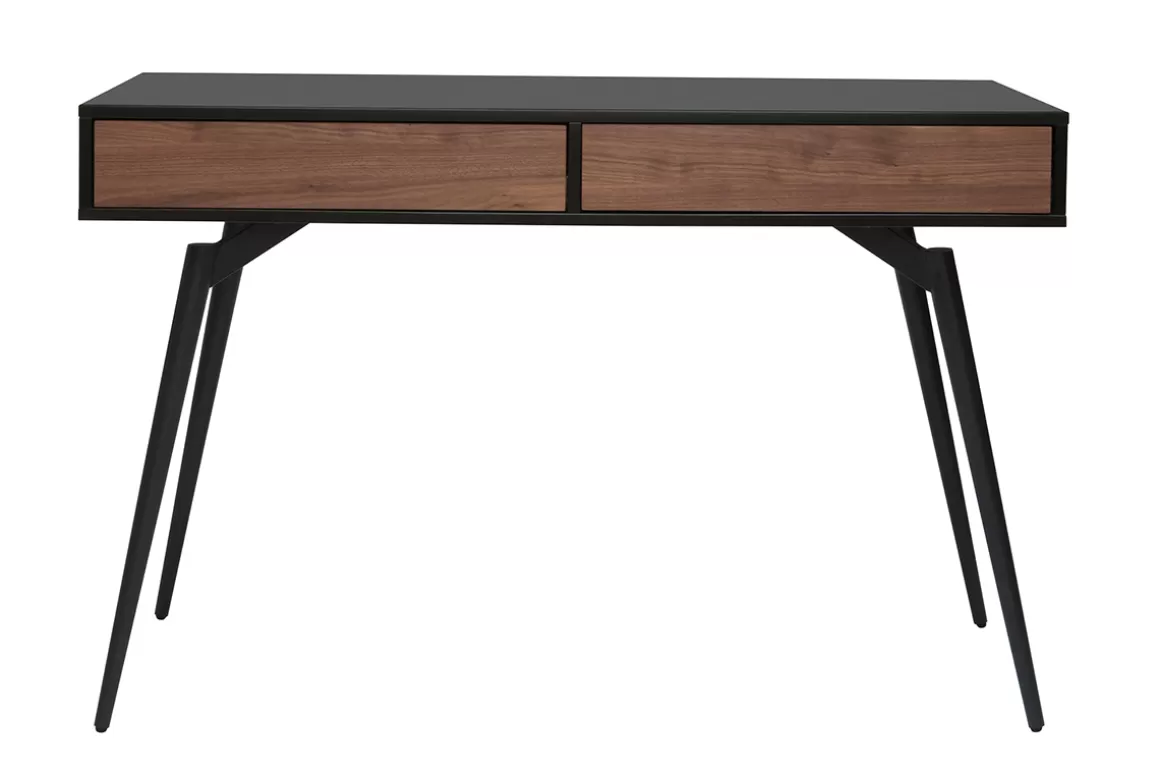 Miliboo Design-Schreibtisch in mattem Schwarz und Walnussfurnier TRIPOLI