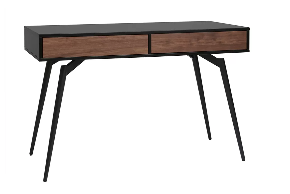 Miliboo Design-Schreibtisch in mattem Schwarz und Walnussfurnier TRIPOLI