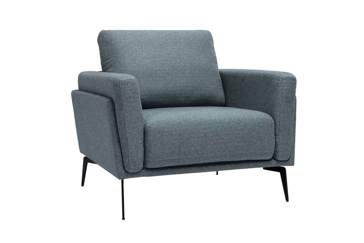 Miliboo Design-Sessel aus graugrünem Stoff und schwarzem Metall MOSCO