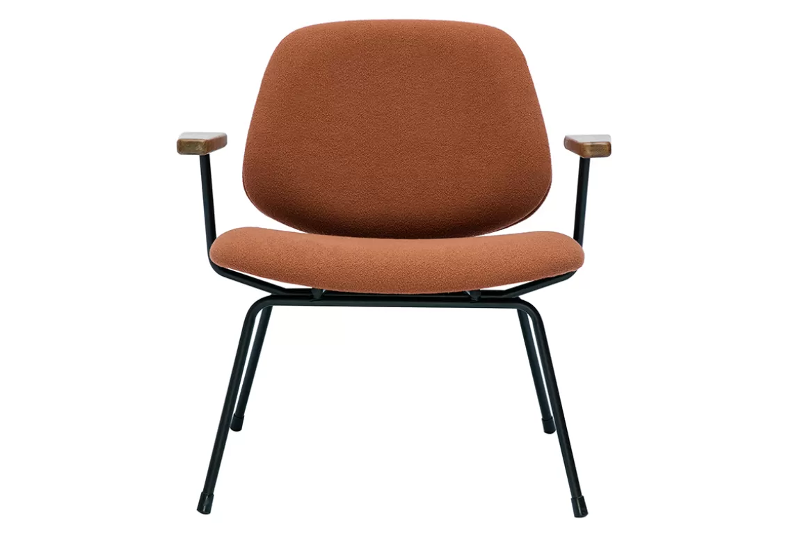 Miliboo Design-Sessel aus Stoff mit Bouclé-Wolleffekt in Terracotta, schwarzem Metall und dunklem Holz BARNET