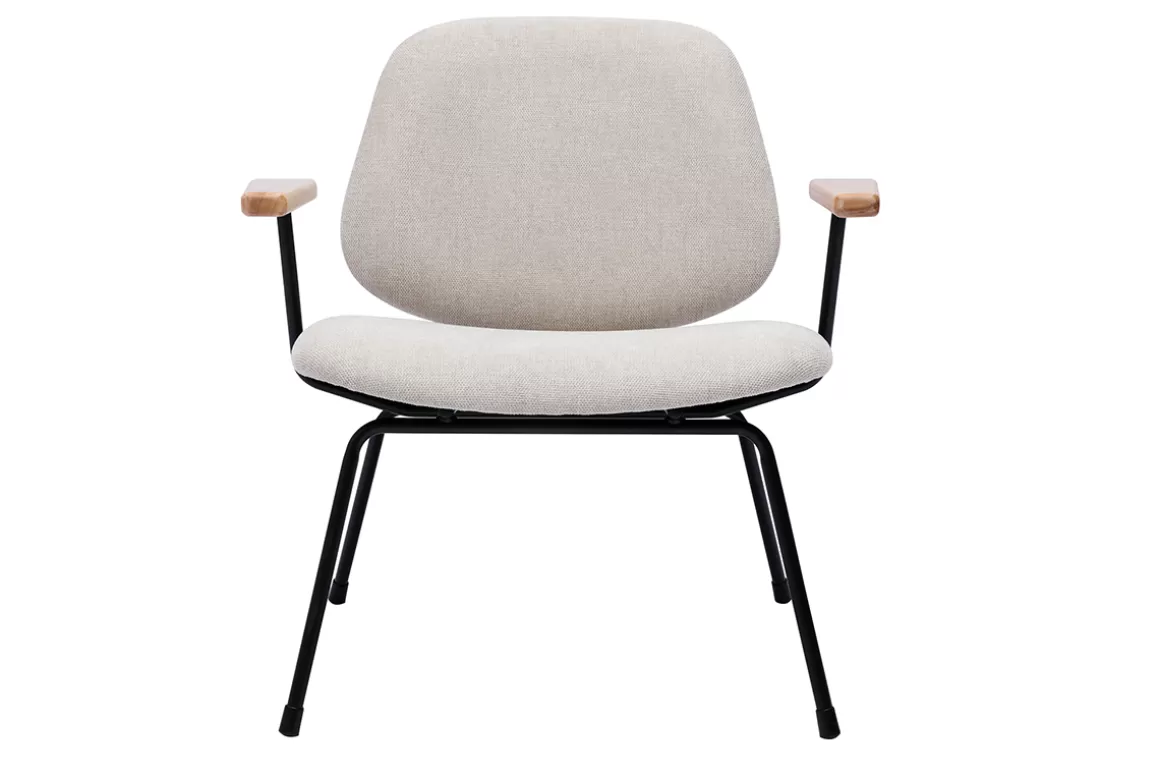 Miliboo Design-Sessel im beigen Samtdesign mit schwarzem Metall und hellem Holz BARNET