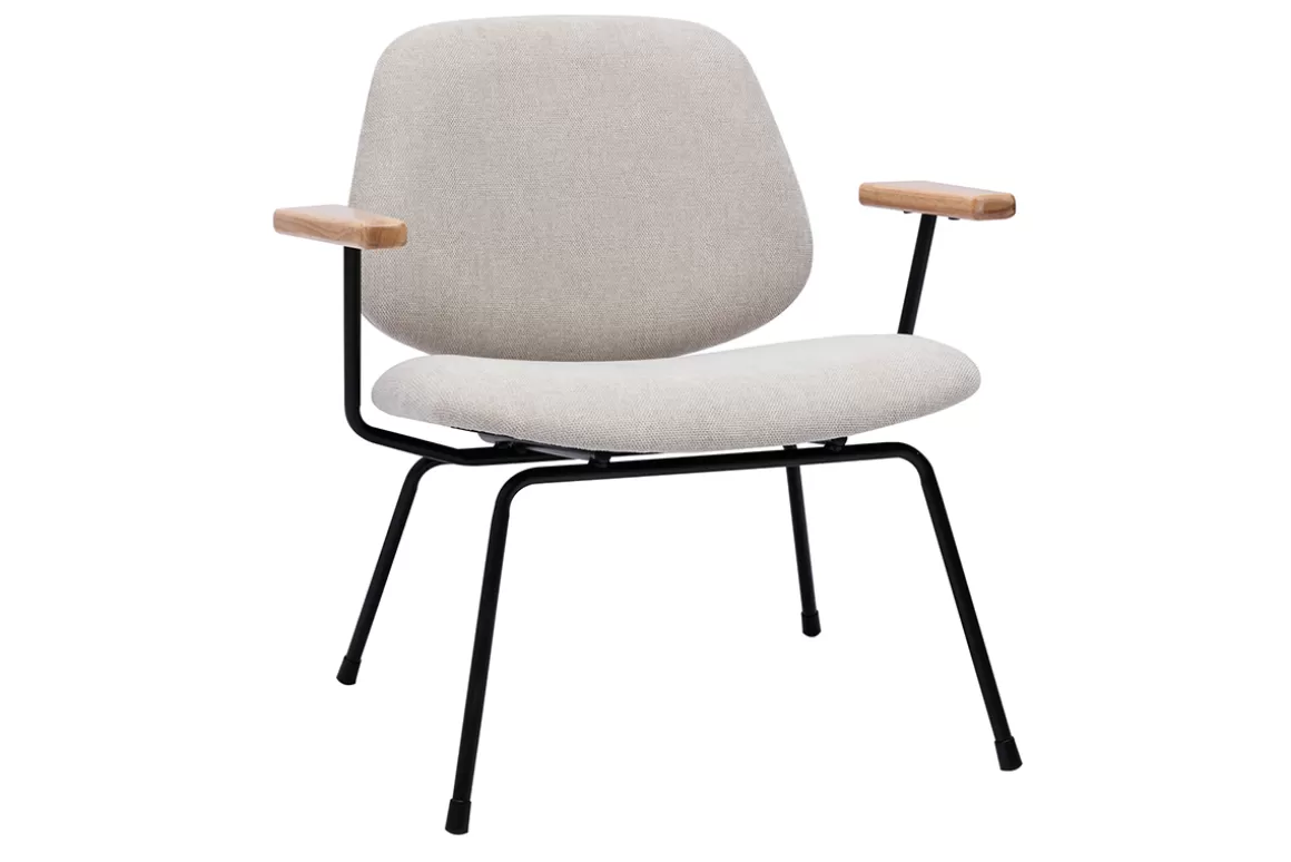 Miliboo Design-Sessel im beigen Samtdesign mit schwarzem Metall und hellem Holz BARNET