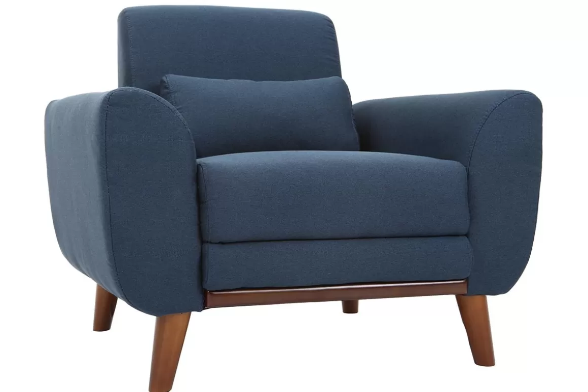 Miliboo Design-Sessel Stoff Blau und Füße Nussbaum EKTOR