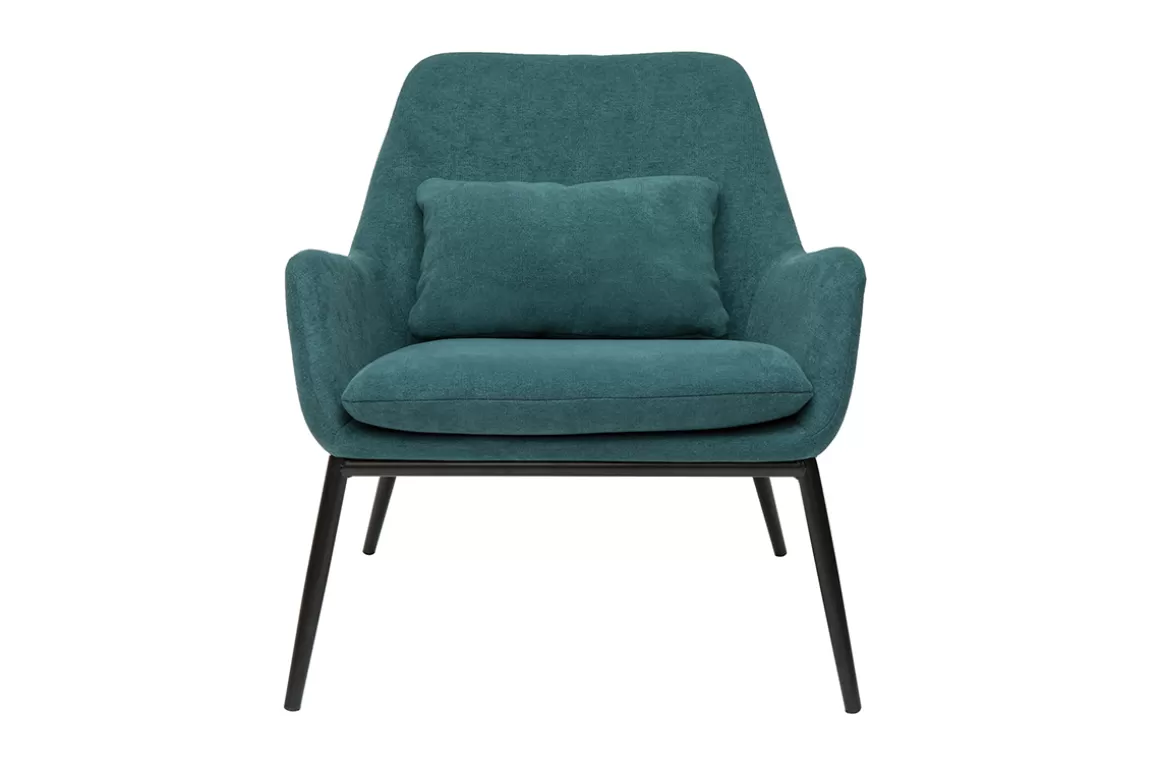 Miliboo Design-Sessel Stoff mit Samteffekt in Entenblau und schwarzem Metall MAXINE