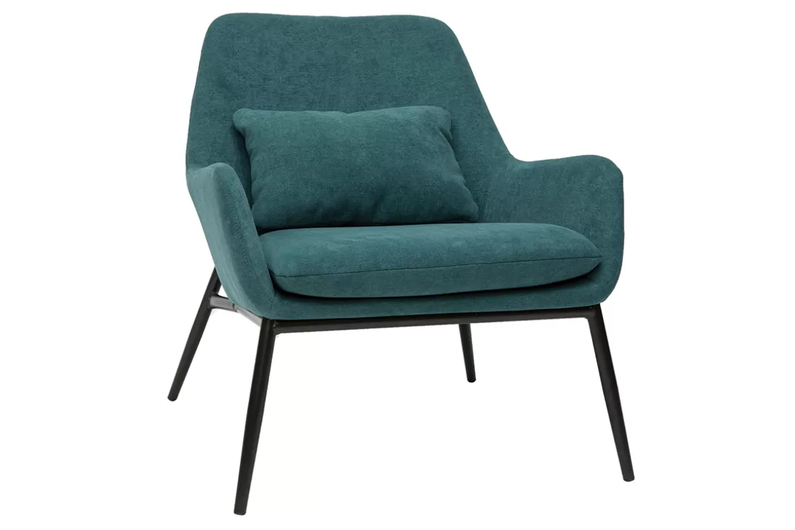 Miliboo Design-Sessel Stoff mit Samteffekt in Entenblau und schwarzem Metall MAXINE
