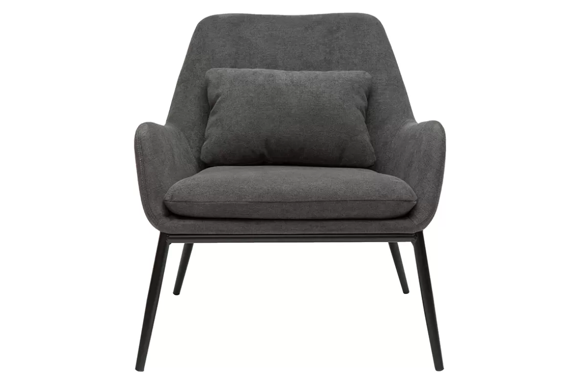 Miliboo Design-Sessel Stoff mit Samteffekt in Grau und schwarzem Metall MAXINE