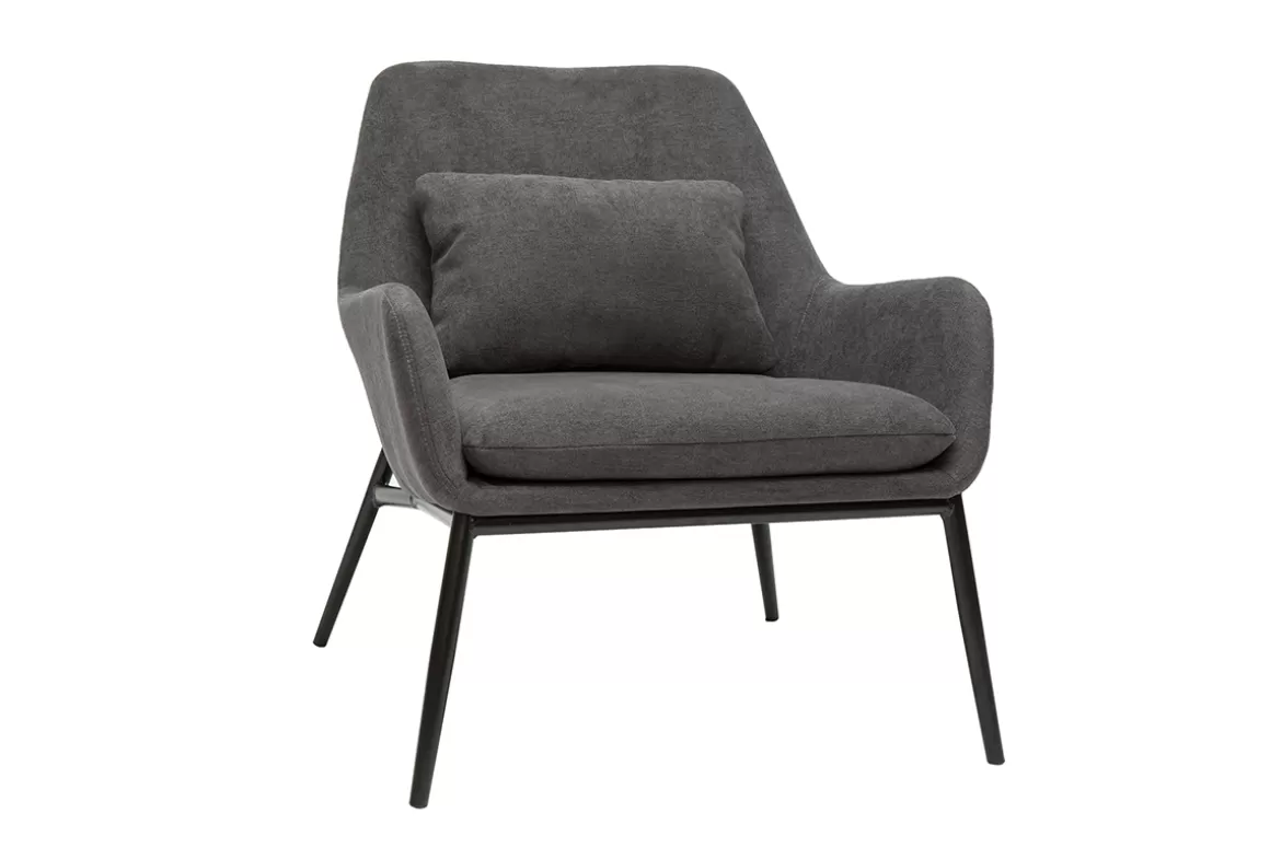 Miliboo Design-Sessel Stoff mit Samteffekt in Grau und schwarzem Metall MAXINE