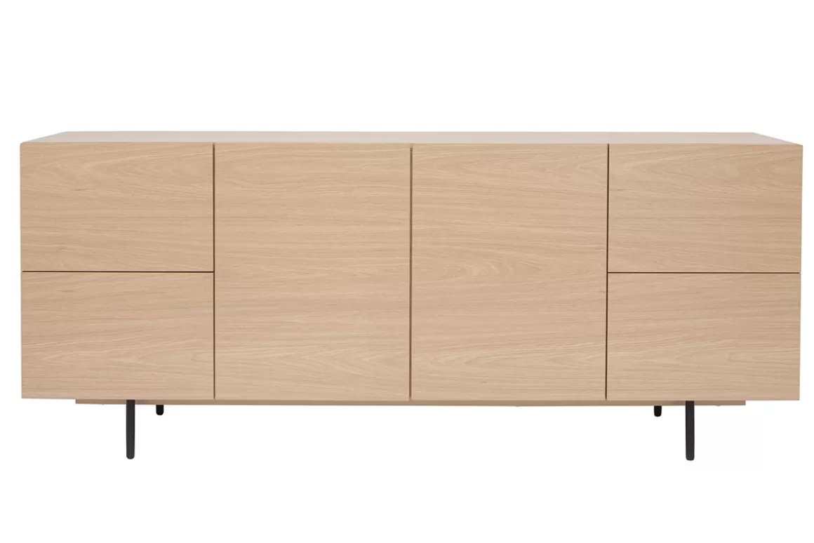 Miliboo Design-Sideboard aus hellem Eichenfurnier und schwarzem Metall, 2 Türen, 4 Schubladen B180 cm ALASKA