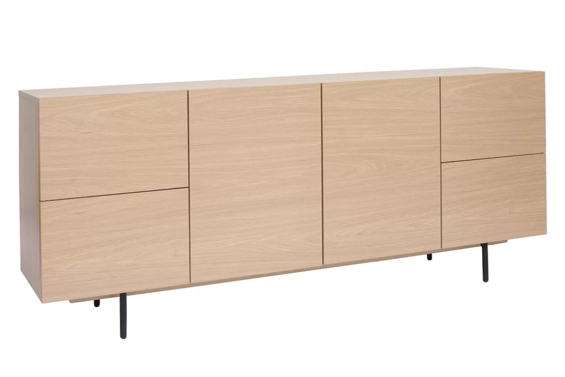 Miliboo Design-Sideboard aus hellem Eichenfurnier und schwarzem Metall, 2 Türen, 4 Schubladen B180 cm ALASKA
