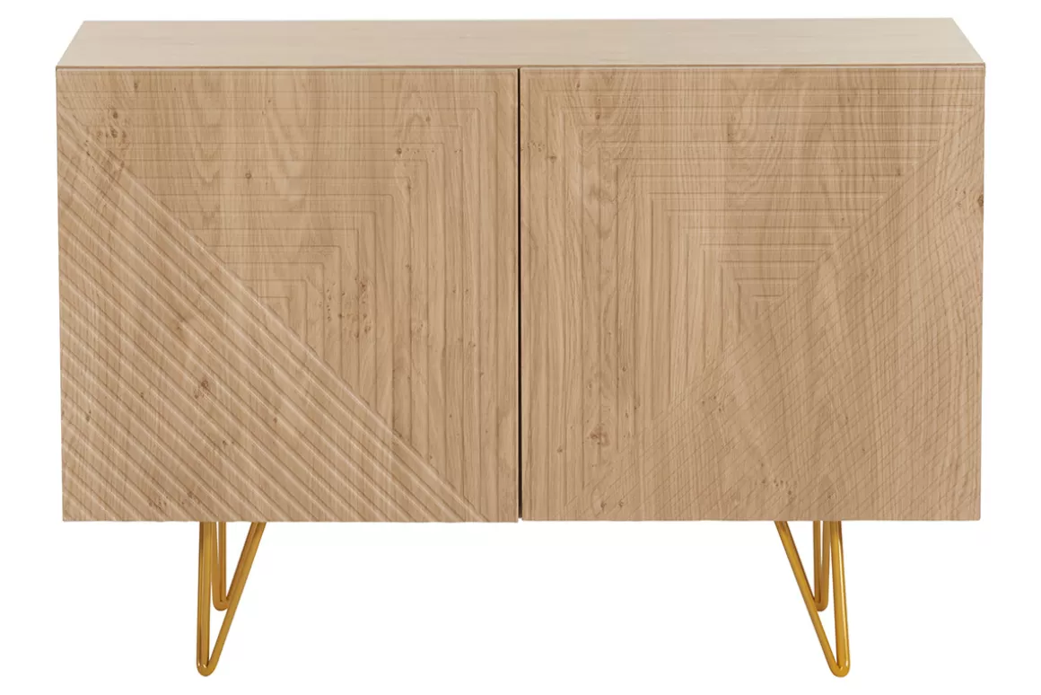 Miliboo Design-Sideboard aus hellem Eichenholz-Finish und goldfarbenem Metall mit 2 Türen B107 cm OZEN