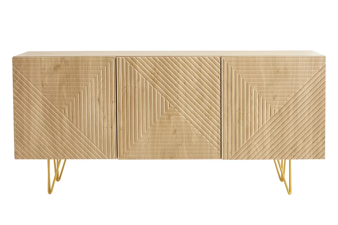 Miliboo Design-Sideboard aus hellem Eichenholz-Finish und goldfarbenem Metall mit 3 Türen B160 cm OZEN
