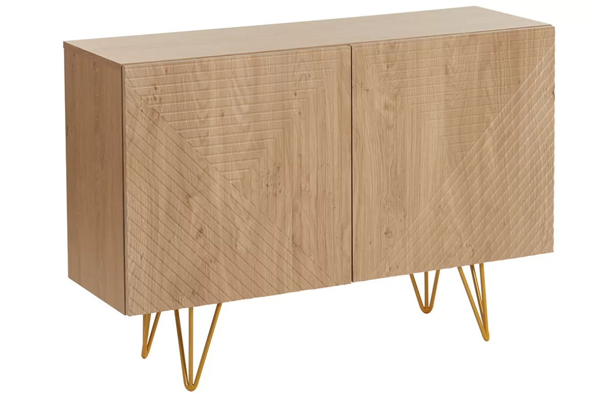 Miliboo Design-Sideboard aus hellem Eichenholz-Finish und goldfarbenem Metall mit 2 Türen B107 cm OZEN