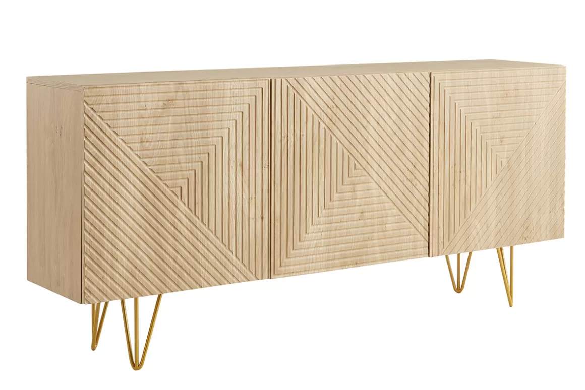 Miliboo Design-Sideboard aus hellem Eichenholz-Finish und goldfarbenem Metall mit 3 Türen B160 cm OZEN