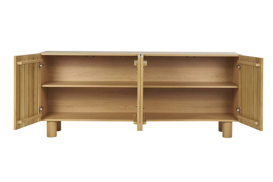 Miliboo Design-Sideboard aus hellem, massiver Eiche mit Gravur 4-türig B180 cm GOSHI
