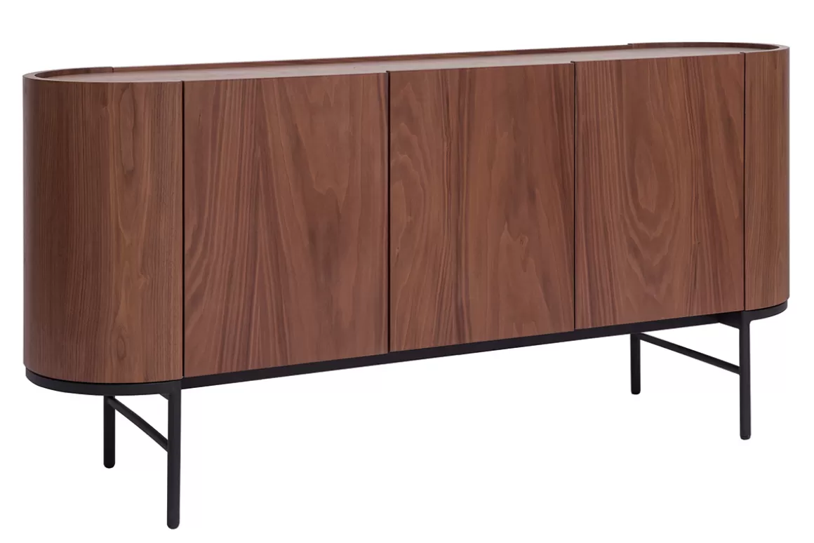 Miliboo Design-Sideboard dunkles Walnussfurnier und schwarzes Metall 3 Türen B160 cm SKYE