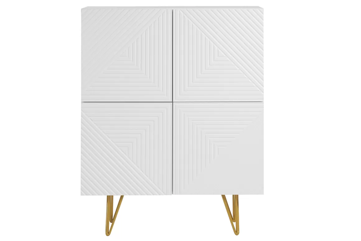 Miliboo Design-Sideboard graviert matt weiß und vergoldetem Metall 4 Türen B86 cm OZEN