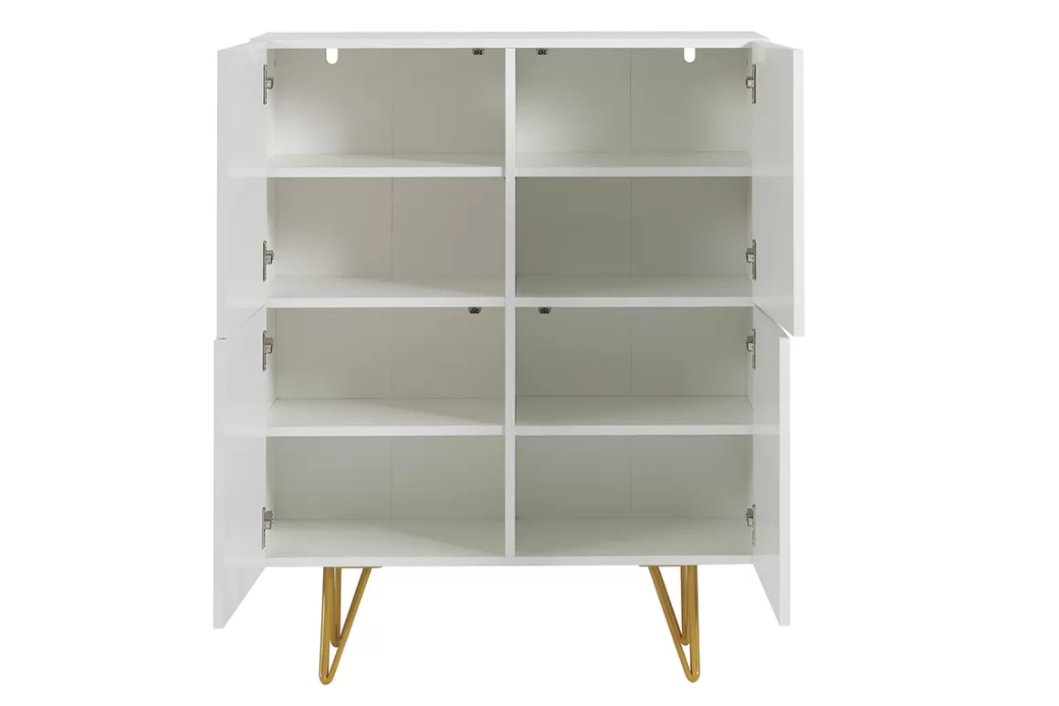 Miliboo Design-Sideboard graviert matt weiß und vergoldetem Metall 4 Türen B86 cm OZEN