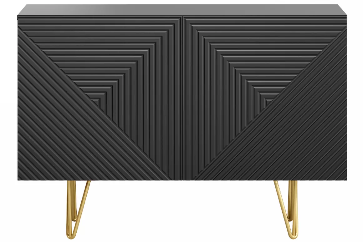 Miliboo Design-Sideboard schwarz und goldfarbenes Metall 2-türig L107 cm OZEN