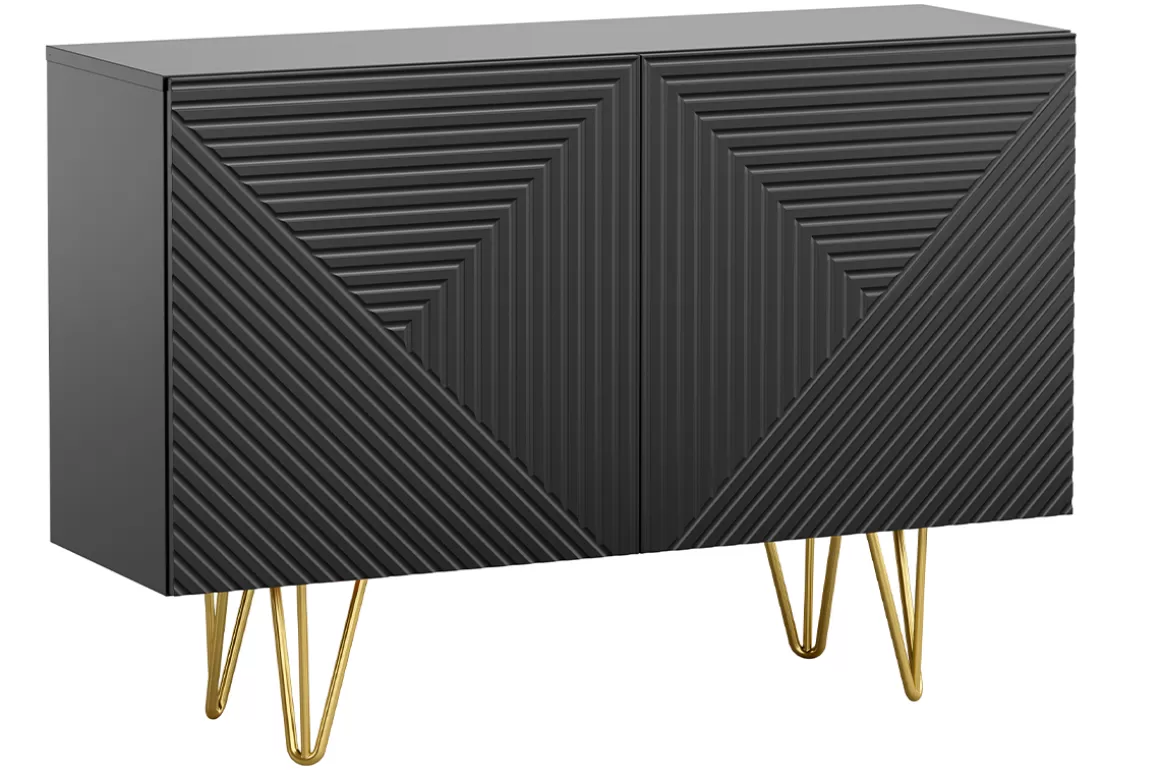 Miliboo Design-Sideboard schwarz und goldfarbenes Metall 2-türig L107 cm OZEN