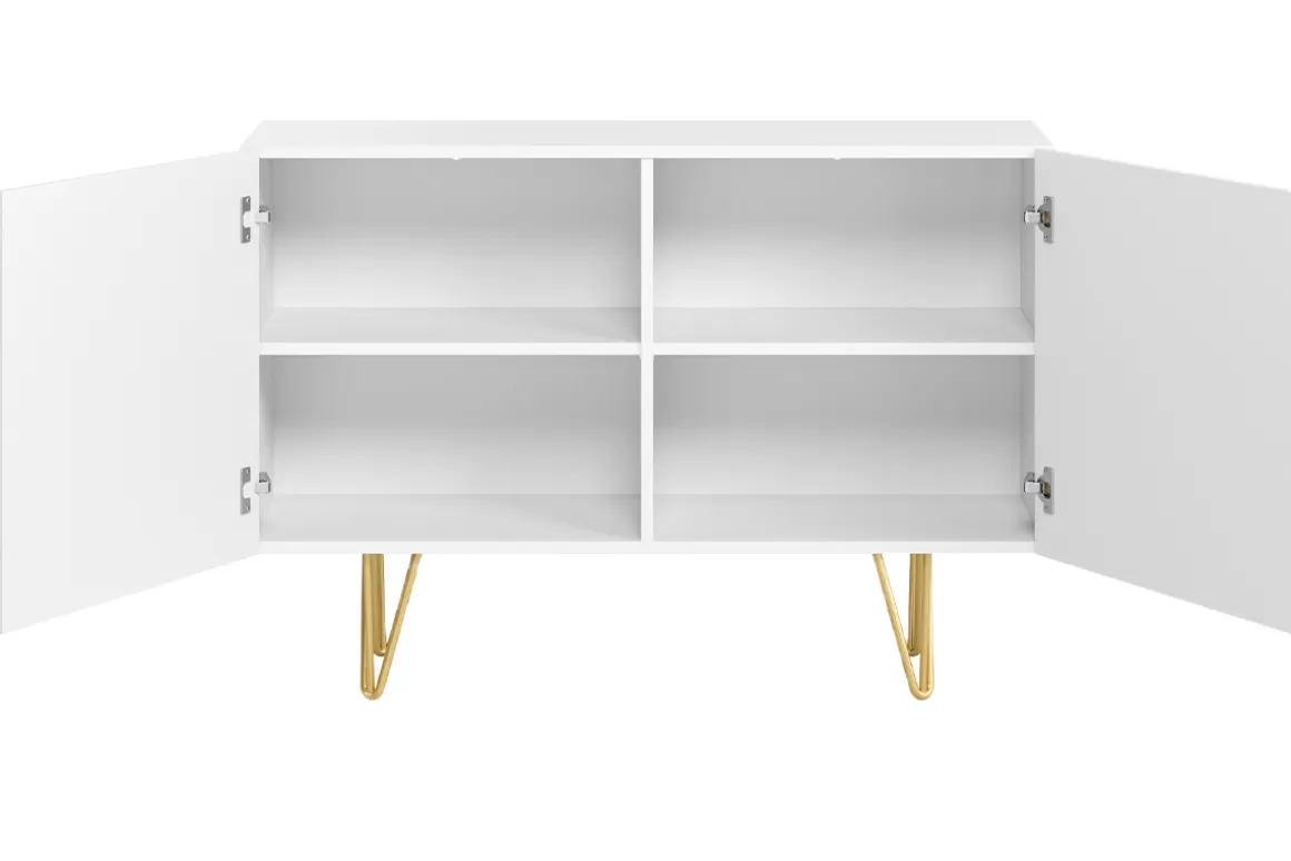 Miliboo Design-Sideboard weiß und goldfarben mit 2 Türen B107 cm OZEN