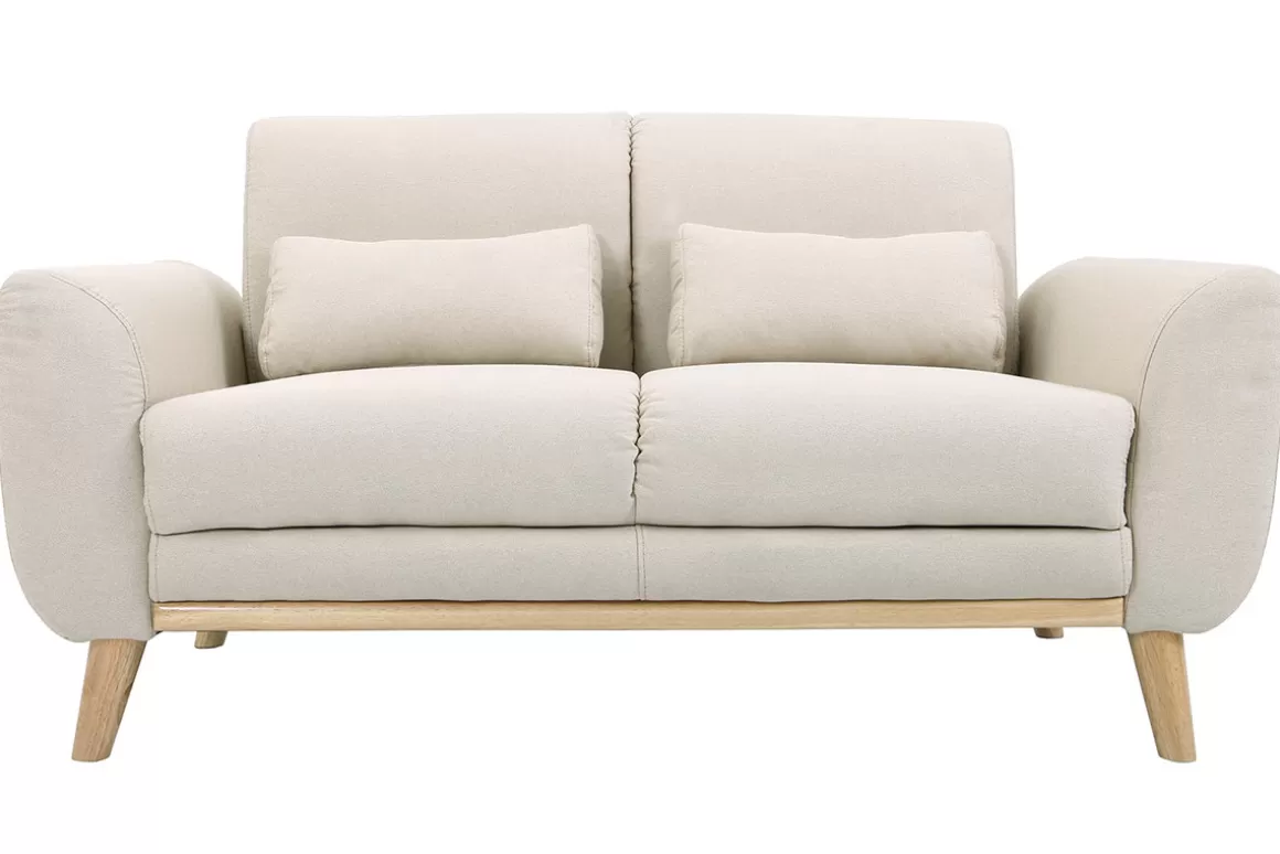 Miliboo Design-Sofa 2 Plätze Stoff naturfarben und Eichenbeine EKTOR