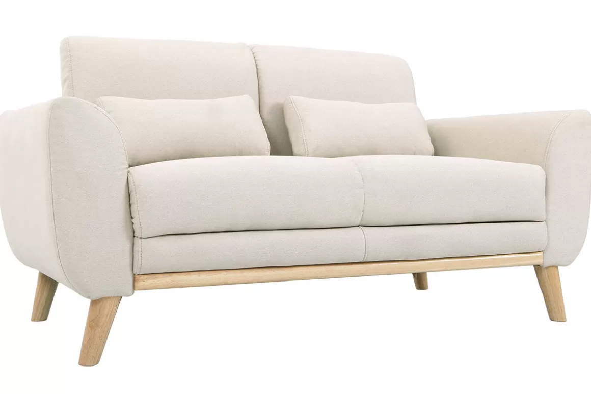 Miliboo Design-Sofa 2 Plätze Stoff naturfarben und Eichenbeine EKTOR