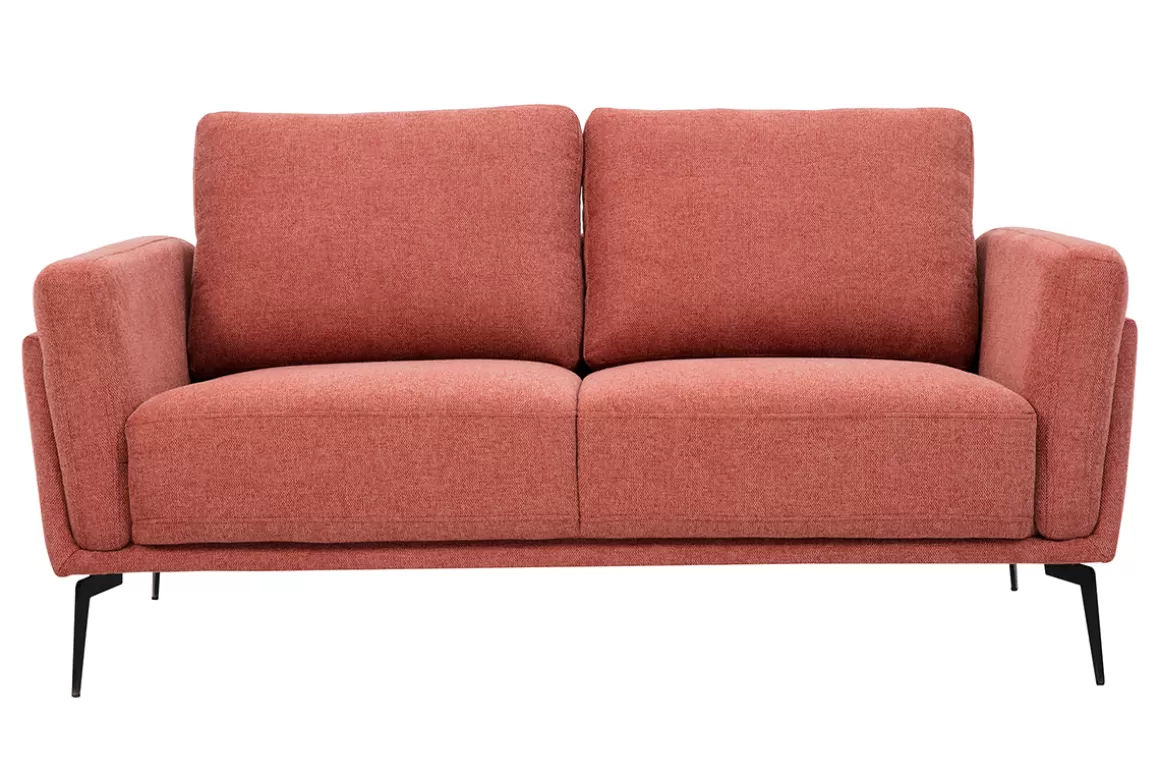 Miliboo Design-Sofa im terracottafarbenem Samtdesign mit schwarzem Metallfuß 2-Sitzer MOSCO