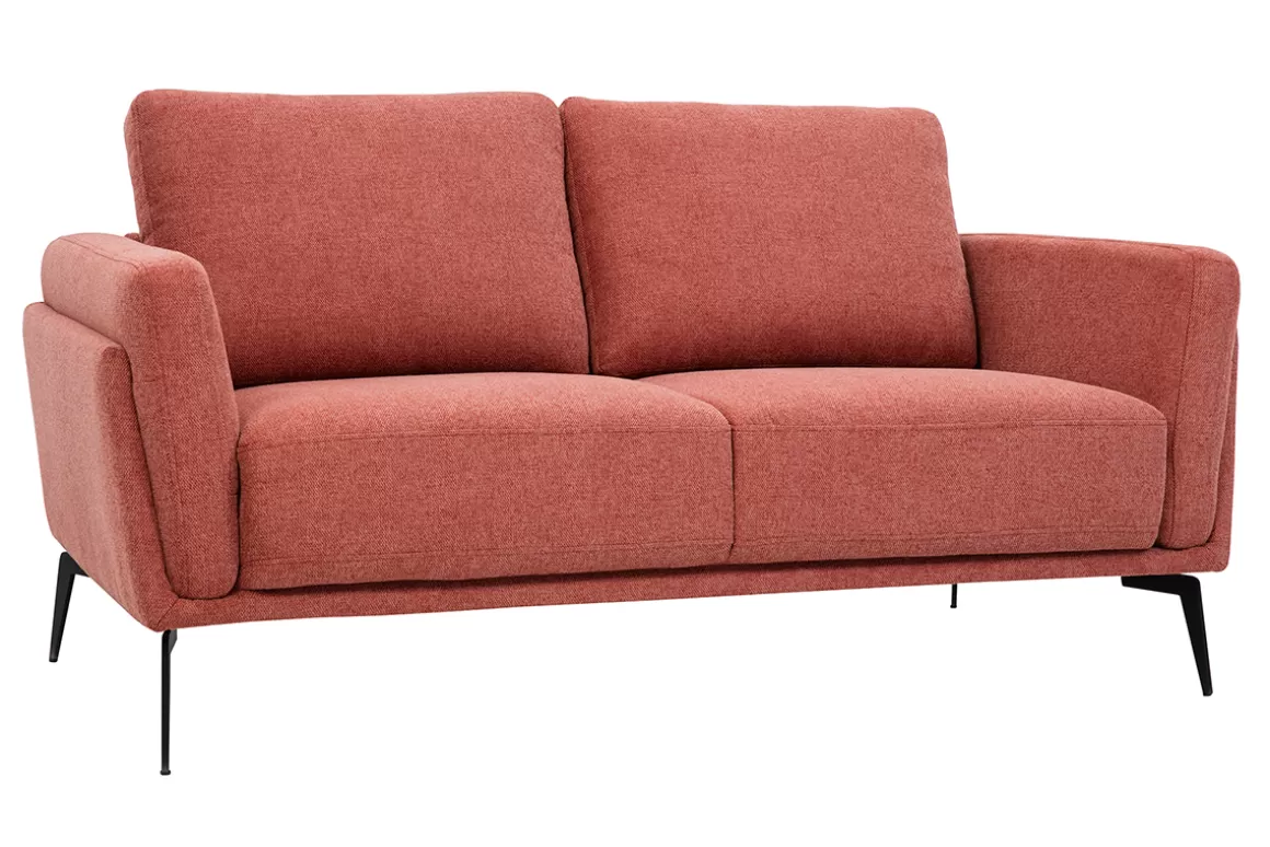 Miliboo Design-Sofa im terracottafarbenem Samtdesign mit schwarzem Metallfuß 2-Sitzer MOSCO