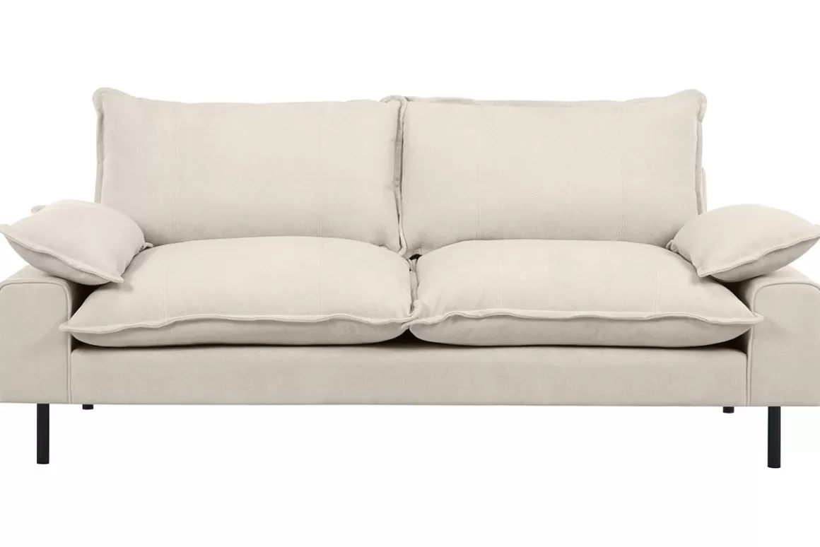 Miliboo Design-Sofa mit beigem Stoff im Samtdesign und schwarzem Metall 3-Sitzer DORY