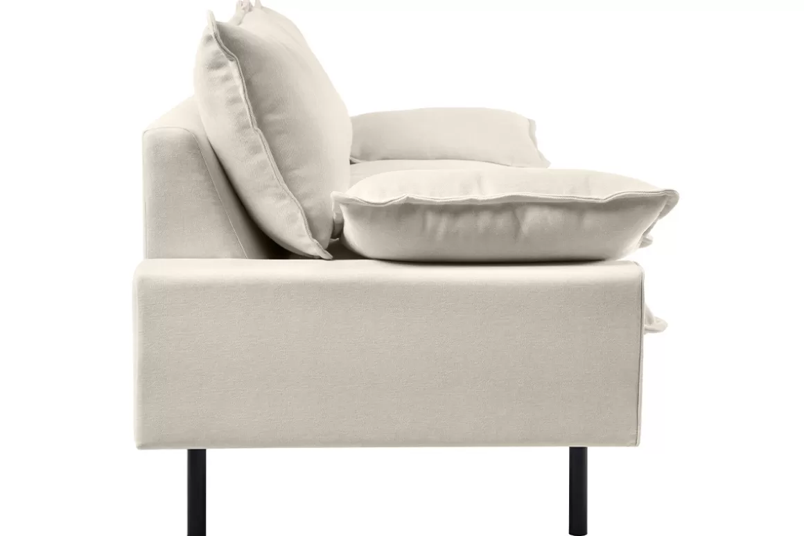 Miliboo Design-Sofa mit beigem Stoff im Samtdesign und schwarzem Metall 3-Sitzer DORY