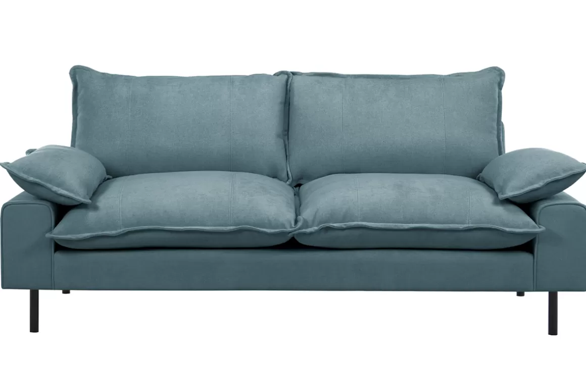Miliboo Design-Sofa mit blaugrauem Stoff im Samtdesign und schwarzem Metall 3-Sitzer DORY