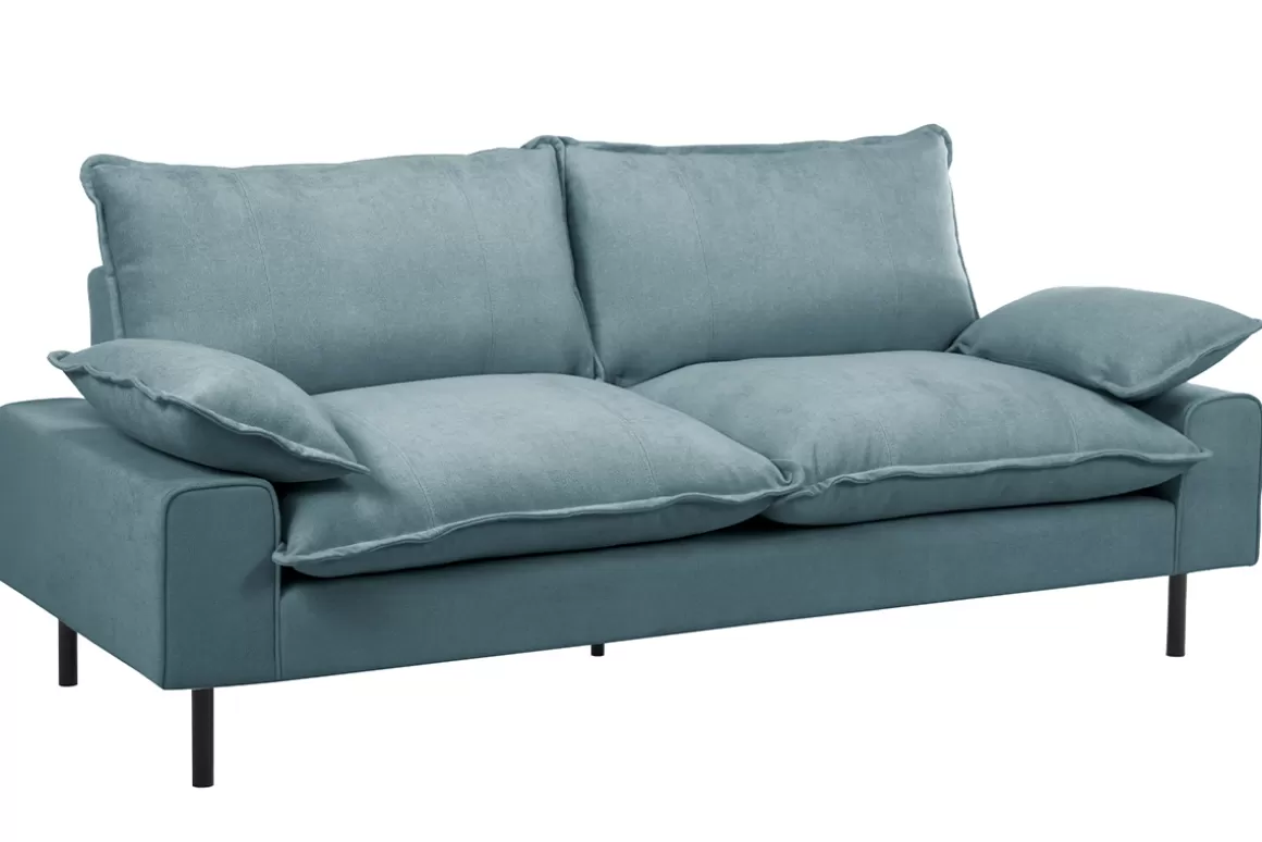 Miliboo Design-Sofa mit blaugrauem Stoff im Samtdesign und schwarzem Metall 3-Sitzer DORY