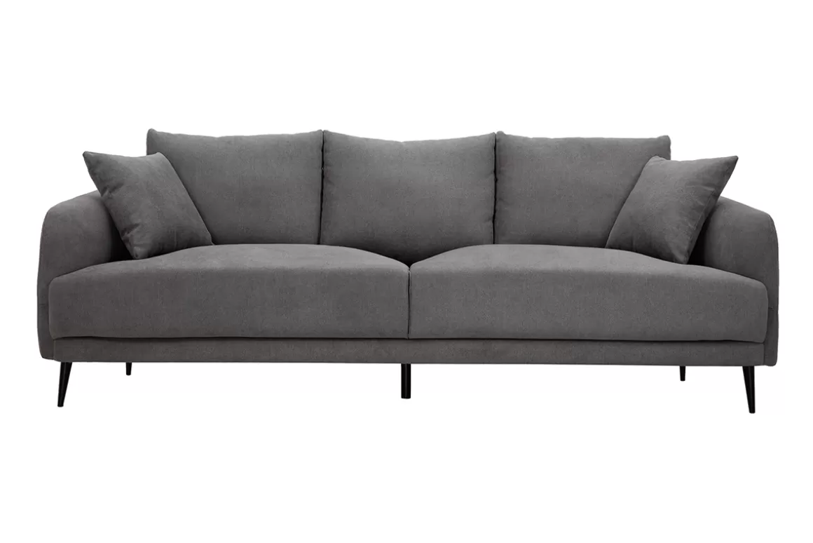 Miliboo Design-Sofa mit grauem Stoff im Samtdesign und schwarzem Metall 3-Sitzer JERRY
