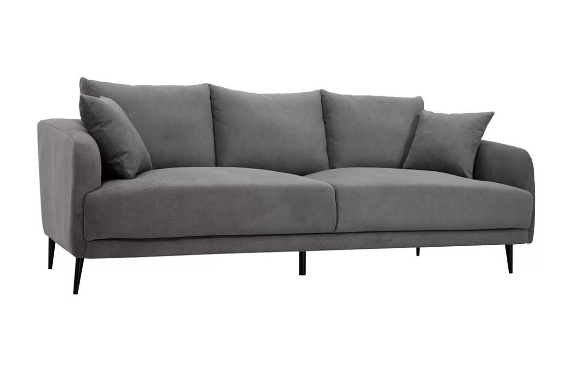 Miliboo Design-Sofa mit grauem Stoff im Samtdesign und schwarzem Metall 3-Sitzer JERRY