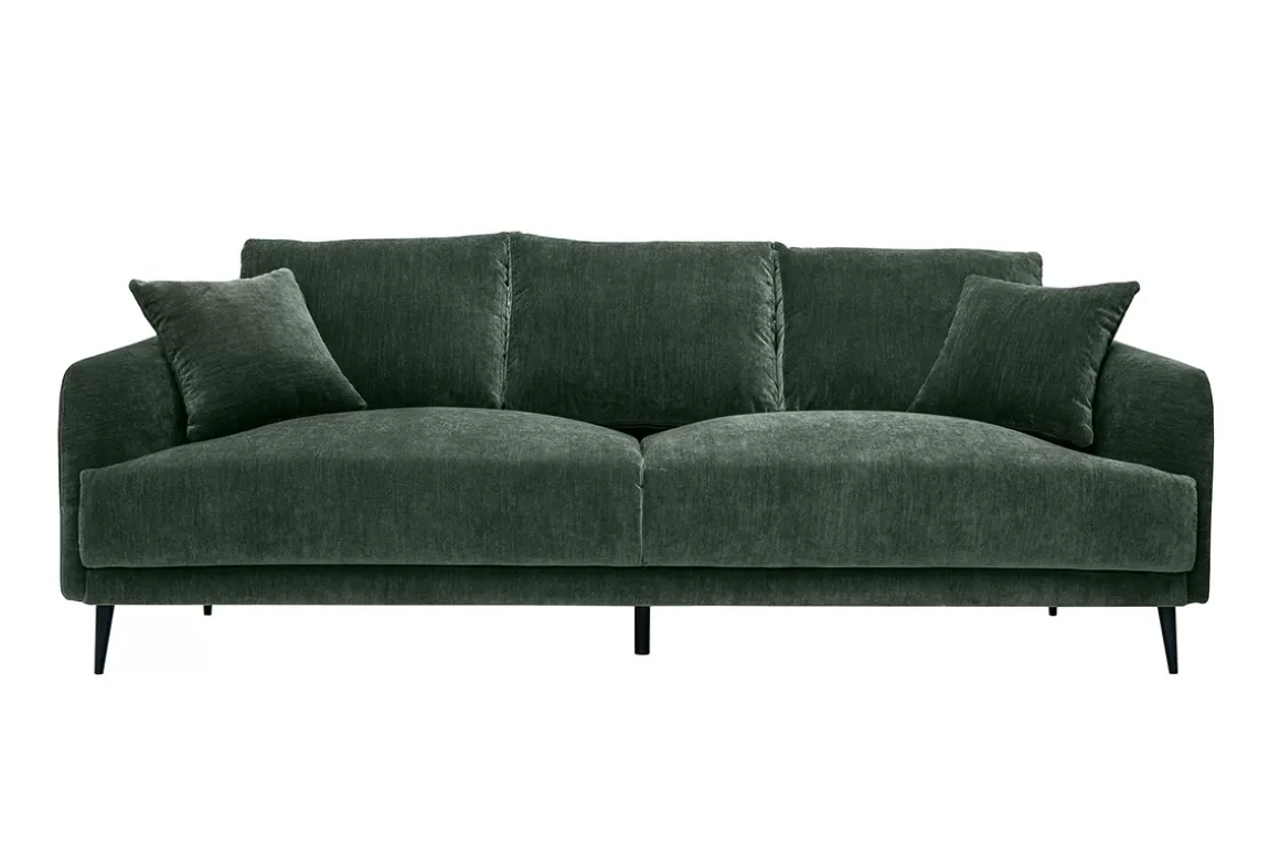 Miliboo Design-Sofa mit khakifarbenem Stoff im Samtdesign und schwarzem Metall 3-Sitzer JERRY