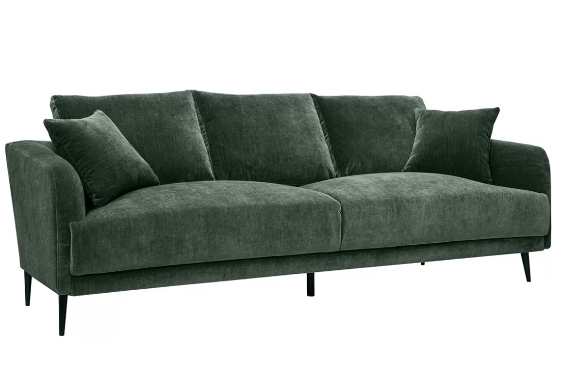 Miliboo Design-Sofa mit khakifarbenem Stoff im Samtdesign und schwarzem Metall 3-Sitzer JERRY
