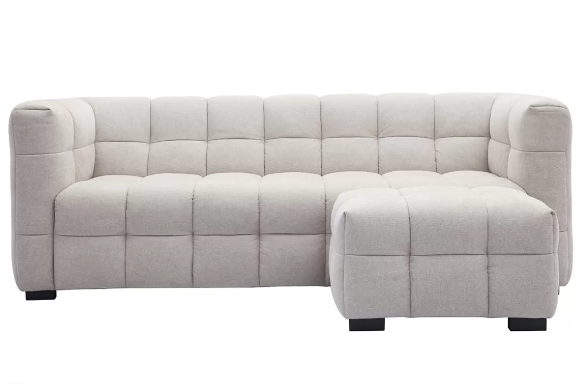 Miliboo Design-Sofa 3-Sitzer mit Fußstütze aus beigem Stoff im Samtdesign CORTO