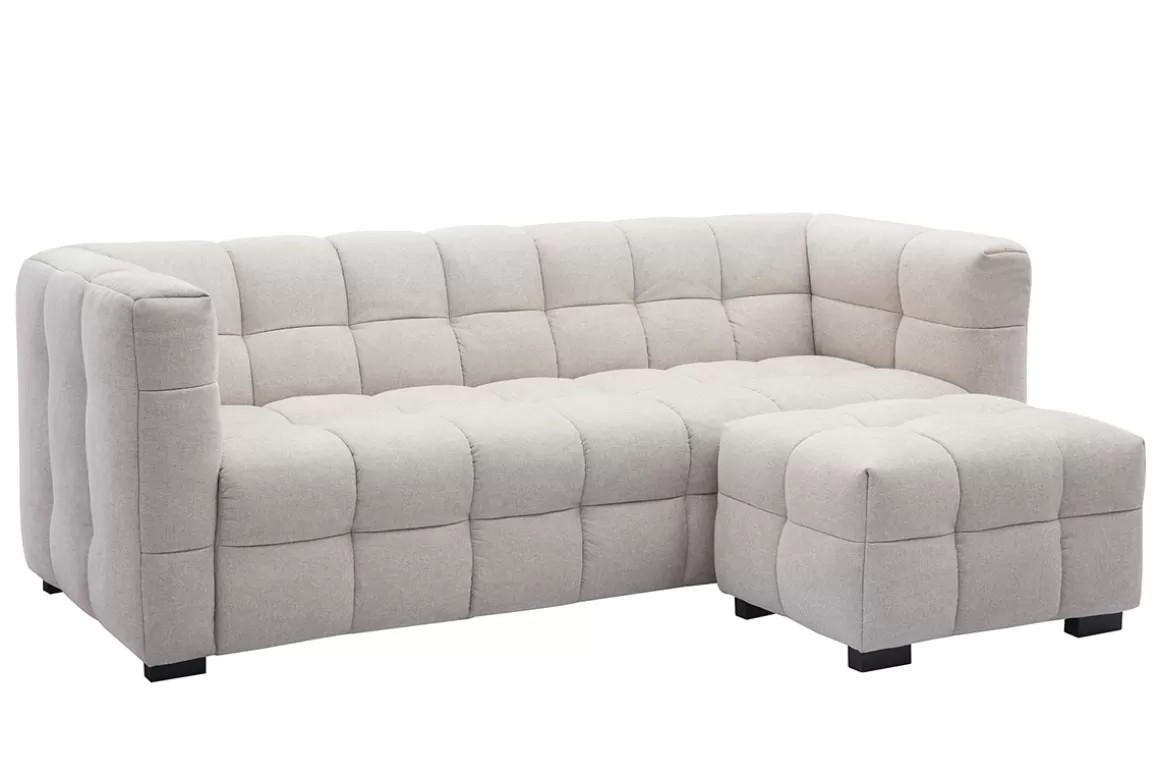 Miliboo Design-Sofa 3-Sitzer mit Fußstütze aus beigem Stoff im Samtdesign CORTO